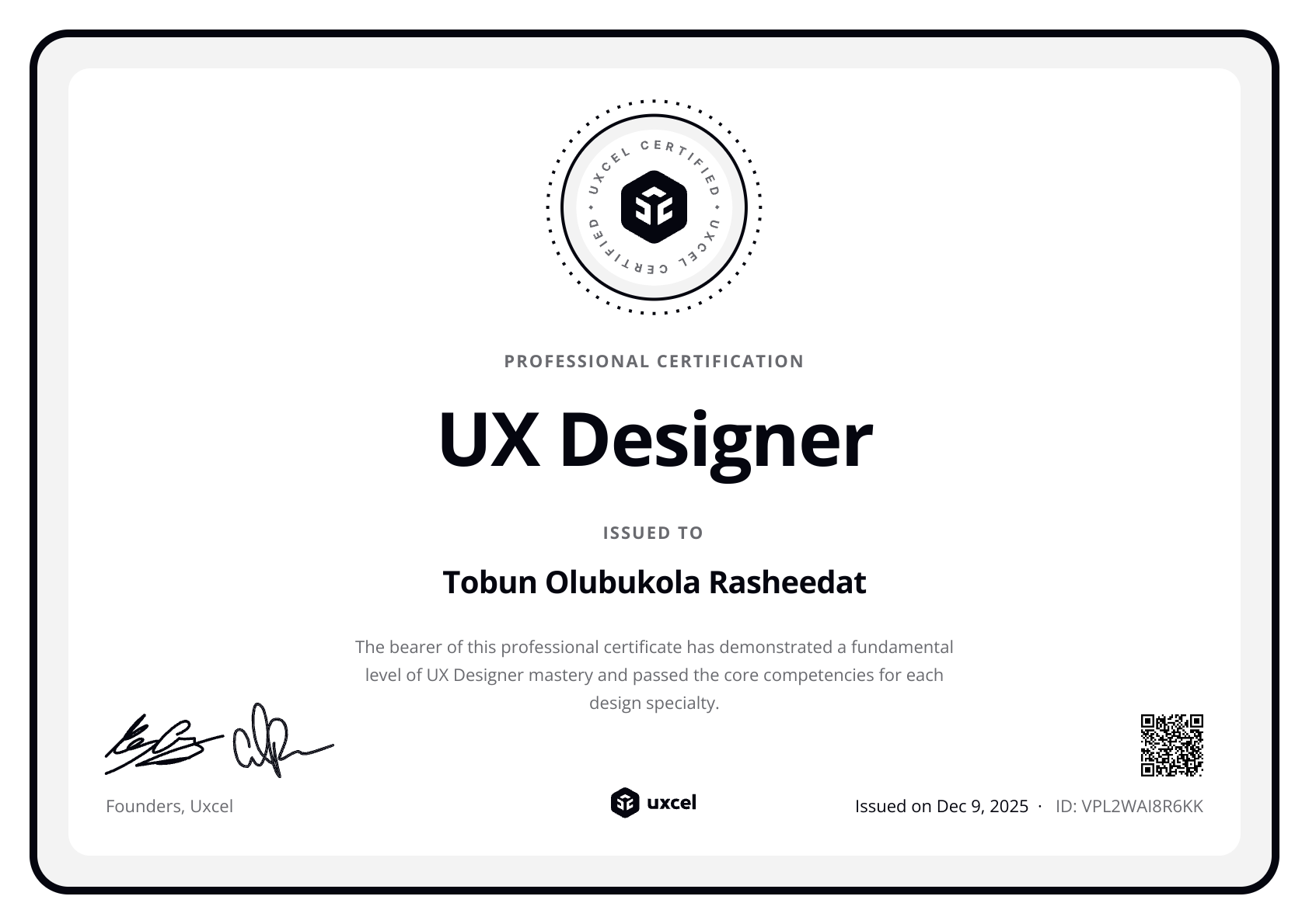 Tobun Olubukola Rasheedat's certificate